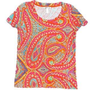 Ralph Lauren Orange Pink Paisley T-shirt Sz Small